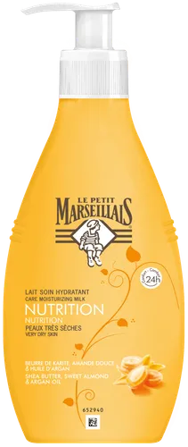 Le Petit Marseillais Nutrition, Lait Soin Hydratant [Care Moisturizing Milk] (Odżywianie, Mleczko nawilżające z masłem shea, słodkimi migdałami i olejem arganowym)