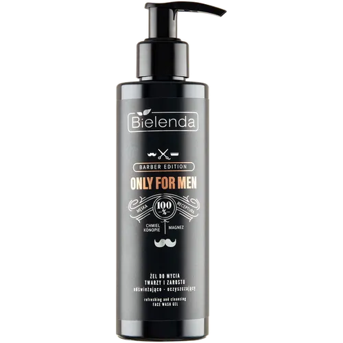 Bielenda Only For Men, Barber Edition, Żel do mycia twarzy i zarostu odświeżająco-oczyszczający