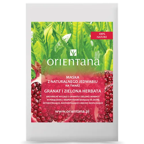 Orientana Maska z jedwabnej tkaniny na twarz `Granat i zielona herbata` - 3