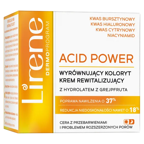 Lirene Dermoprogram Acid Power, Wyrównujący koloryt krem rewitalizujący z hydrolatem z grejpfruta - 2