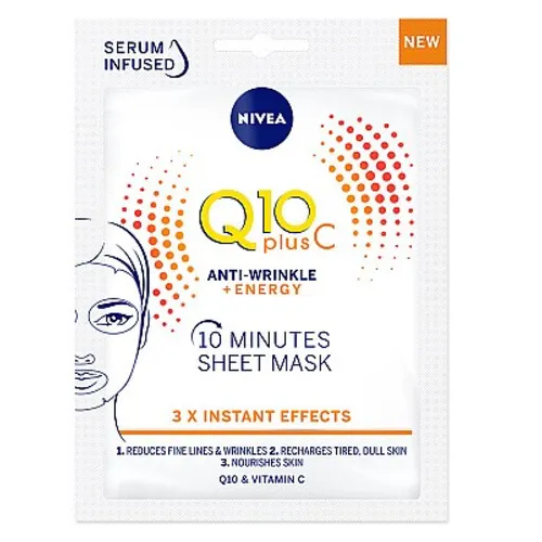 Nivea Q10 Plus C Anti-Wrinkle + Energy, 10 Minutes Sheet Mask (10-minutowa przeciwzmarszczkowa maska w płachcie)