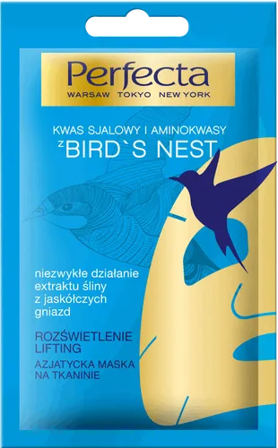 Perfecta Kwas sjalowy i aminokwasy z Bird`s Nest, Azjatycka maska na tkaninie `Rozświetlenie i lifting` - 1