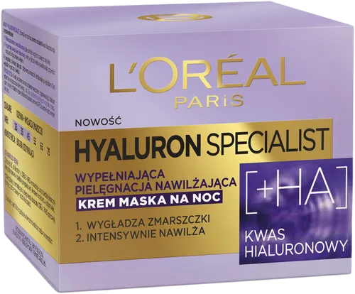 L'Oreal Paris Hyaluron Specialist, Replumping Moisturizing Night Cream/Mask (Wypełniająca pielęgnacja nawilżająca, krem/maska na noc)
