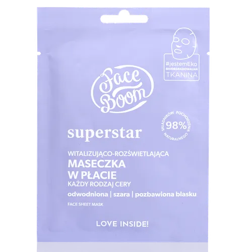 FaceBoom Superstar, Face Sheet Mask (Witalizująco-rozświetlająca maseczka w płacie 'Gwiazdorska dama')