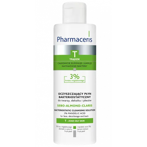 Pharmaceris T, Sebo - Almond - Claris (Oczyszczający płyn bakteriostatyczny do twarzy, dekoltu i pleców 3% kwasu migdałowego) - 2