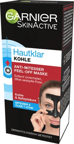 Garnier SkinActive, Hautklar Kohle Anti-Mitesser Peel-off Maske [Czysta skóra, Maska peel-off przeciw zaskórnikom `Aktywny węgiel`] (Maska peel off z węglem aktywnym)
