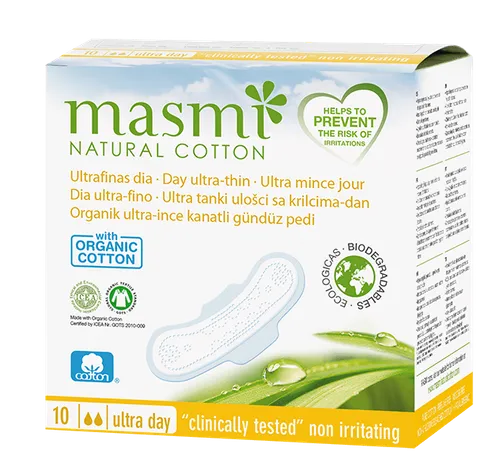 Masmi Natural Cotton, Sanitary Towels Ultra-thin (Ultracienkie podpaski na dzień ze skrzydełkami)