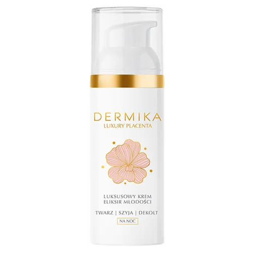 Dermika Luxury Placenta, Luksusowy krem-eliksir młodości na noc do twarzy, szyi i dekoltu