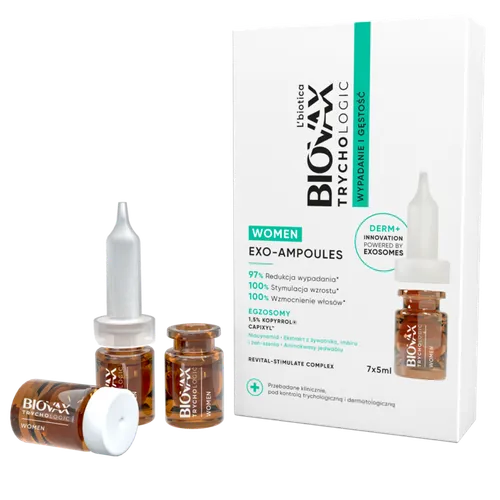 L'biotica Biovax TrychoLogic, Wypadanie i Gęstość, Women Exo-Ampoules (Ampułki do włosów - kuracja dla kobiet)