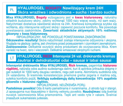 Mixa Hyalurogel, Bogaty krem intensywnie nawilżający, skóra wrażliwa, odwodniona, sucha i bardzo sucha - 3