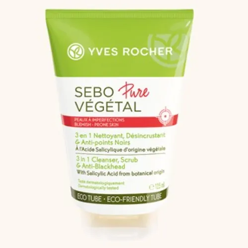 Yves Rocher Sebo Pure Vegetal, 3 en 1 Nettoyant, Desincrustant & Anti-points Noirs (Głęboko oczyszczający żel-peeling przeciw zaskórnikom)