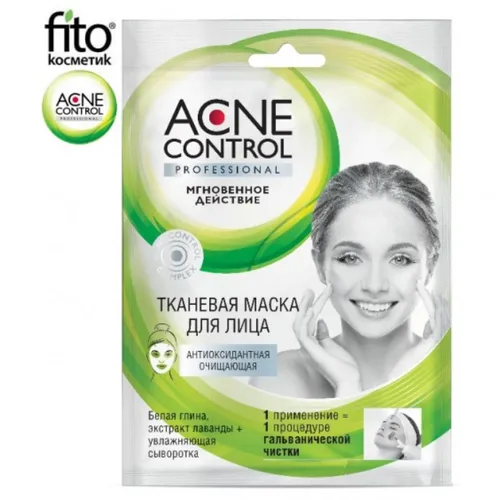 Fitokosmetik Acne Control Professional, Maska oczyszczająca w płachcie do twarzy antyoksydacyjna