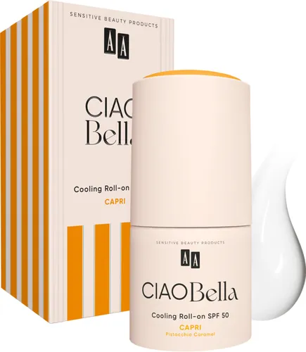 AA Ciao Bella, Capri Pistacchio Caramel, Cooling Roll-On SPF 50 (Chłodząco-ochronny roll-on do twarzy i ciała SPF 50)