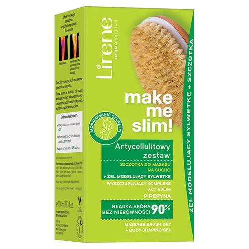 Lirene Dermoprogram Make Me Slim!, Antycellulitowy zestaw (szczotka do masażu na sucho + żel modelujący sylwetkę)