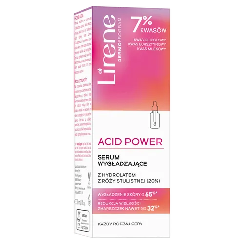 Lirene Dermoprogram Acid Power, Serum wygładzające z hydrolatem z róży stulistnej (20%) - 2