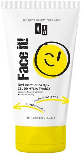 AA Face It!, 3w1 Oczyszczający żel do mycia twarzy