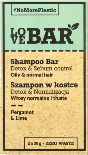 LoveBar Shampoo Bar Detox & Sebum Control Oily & Normal Hair (Szampon w kostce do włosów normalnych i tłustych `Detox & normalizacja`)