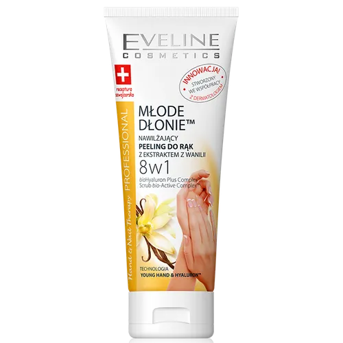 Eveline Cosmetics Młode Dłonie, Nawilżający peeling do rąk z ekstraktem z wanilii 8 w 1