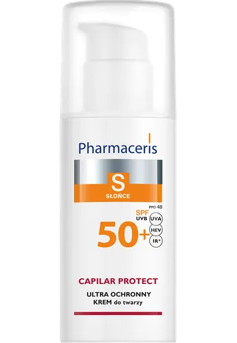 Pharmaceris S Słońce,  Capilar Protect, Ultra ochronny krem do twarzy SPF 50+ UVB/PPD 48 UVA dla skóry naczynkowej i z trądzikiem różowatym