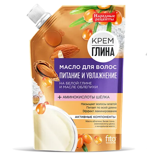 Fitokosmetik Krem - glina, Olejek do włosów na bazie białej gliny i oleju rokitnikowym `Odżywienie i nawilżenie`