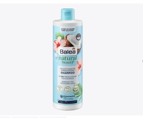 Balea Natural Beauty, Feuchtigkeits Spendendes Shampoo (Szampon do włosów suchych i zniszczonych `Hibiskus i mleko kokosowe`)