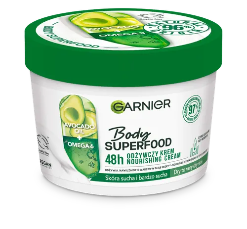 Garnier Body Superfood, Avocado + Omega 6  48H Nourishing Cream (Odżwyczy krem do ciała z olejkiem z awokado i kwasem omega 6)